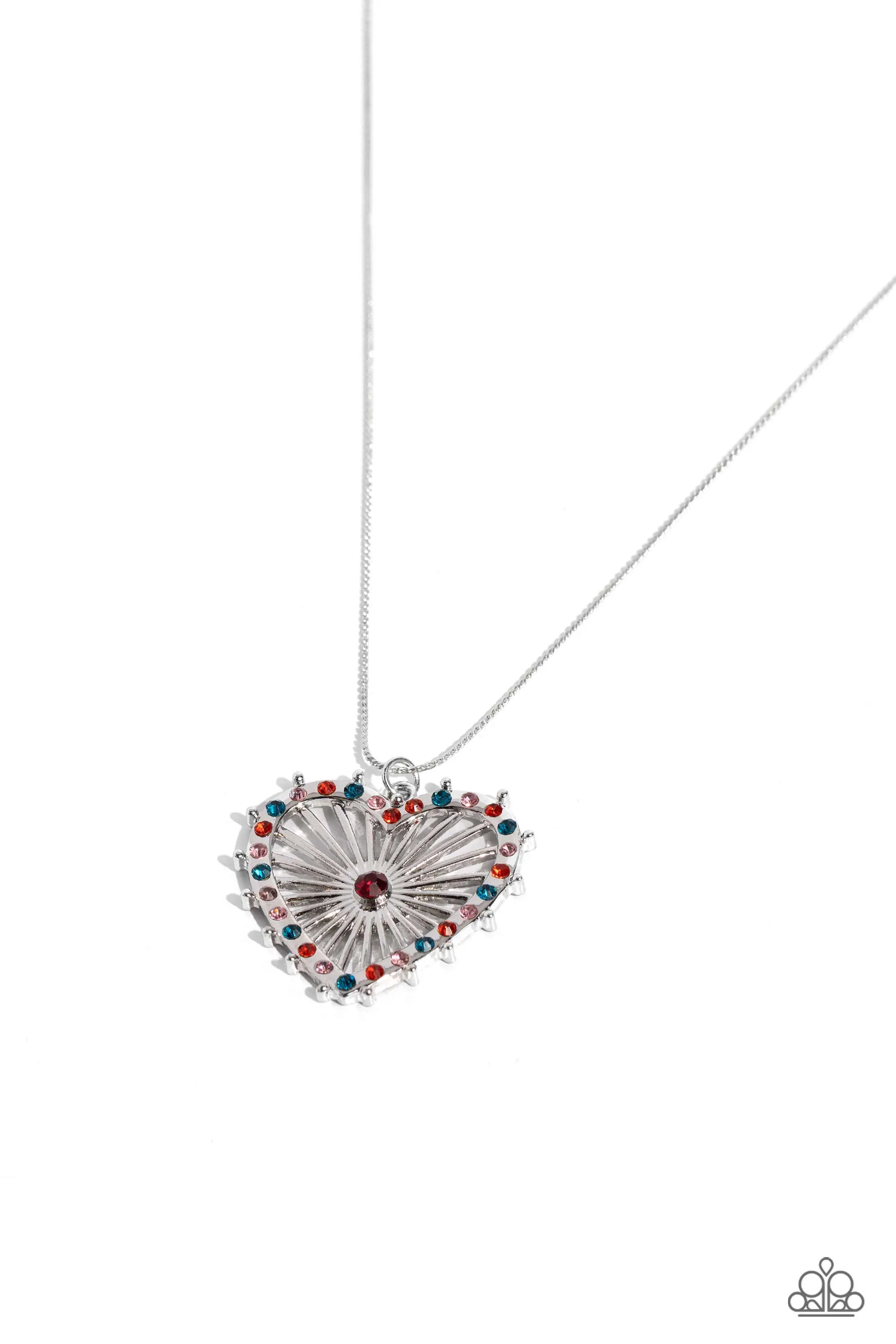 Flirting Ferris Wheel - Red - Blue, and Pink Rhinestone Heart Paparazzi Short Necklace