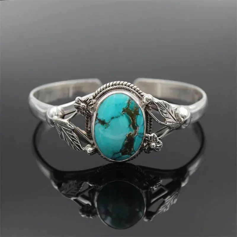 Floral Leaf Turquoise Cuff Bangle Bracelet December Stone Birthday