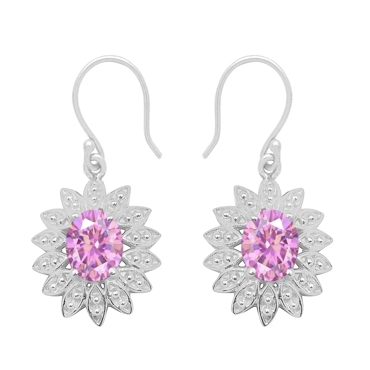 Floral Style Round Multi Choice Gemstone 925 Sterling Silver Earring