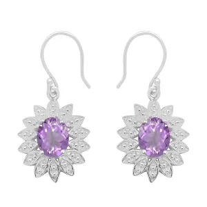 Floral Style Round Multi Choice Gemstone 925 Sterling Silver Earring