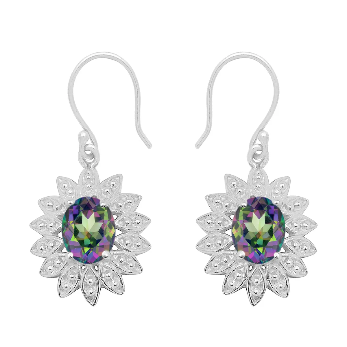 Floral Style Round Multi Choice Gemstone 925 Sterling Silver Earring