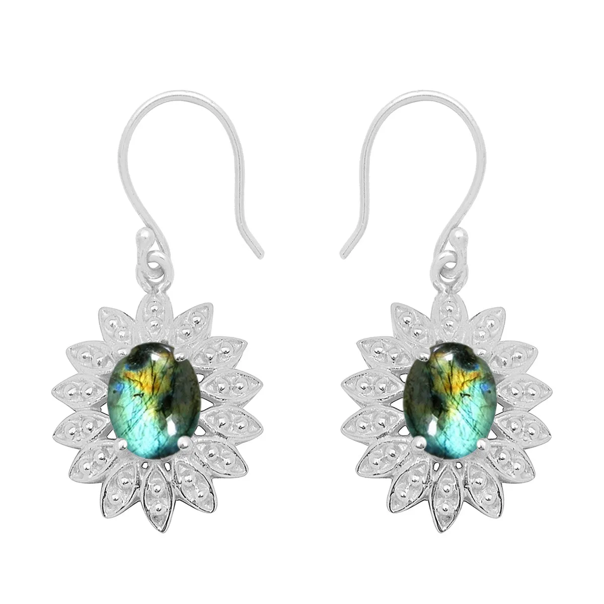 Floral Style Round Multi Choice Gemstone 925 Sterling Silver Earring