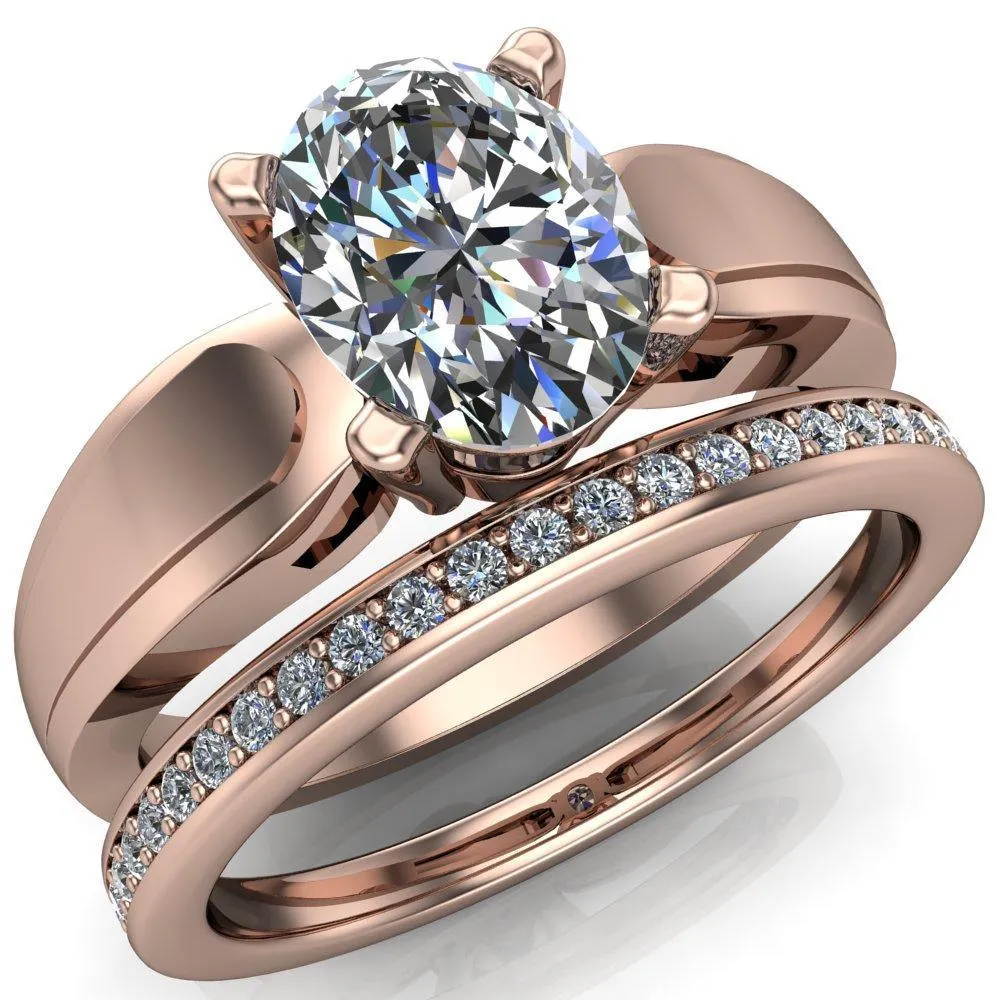 Franco Oval Center Stone 4 Prong Cathedral Under Bezel Ring