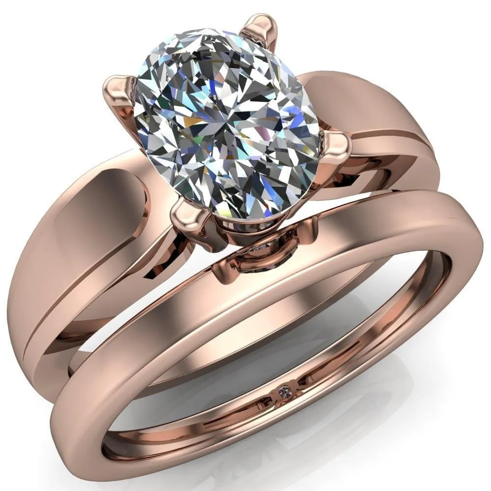 Franco Oval Center Stone 4 Prong Cathedral Under Bezel Ring