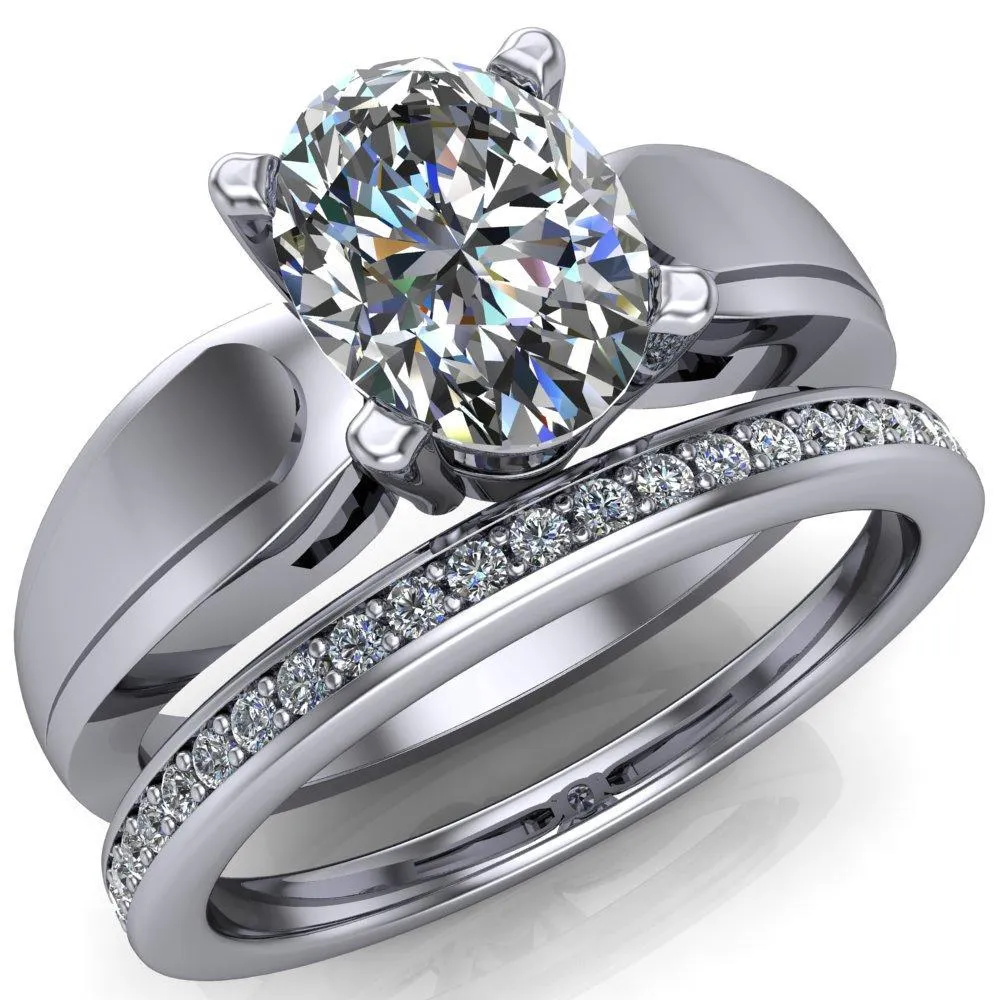 Franco Oval Center Stone 4 Prong Cathedral Under Bezel Ring
