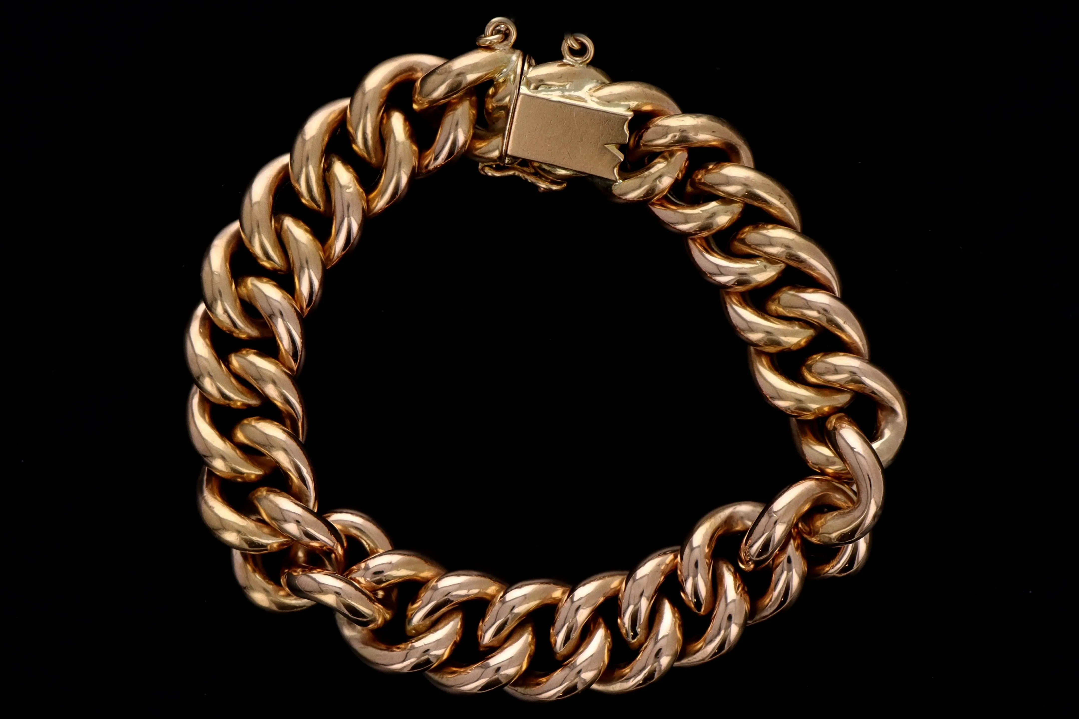 French Victorian 18K Rose Gold Curb Link Bracelet