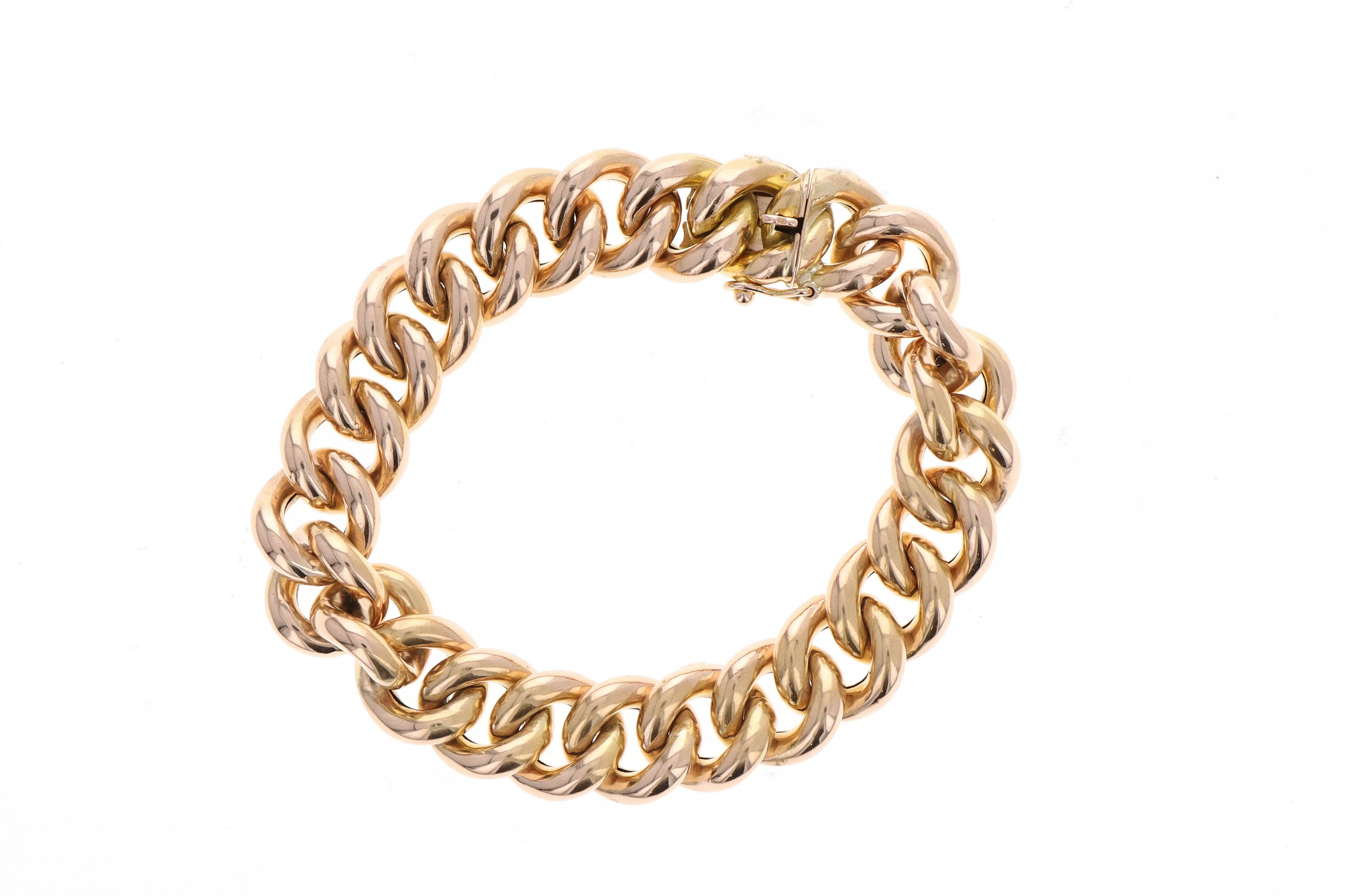 French Victorian 18K Rose Gold Curb Link Bracelet