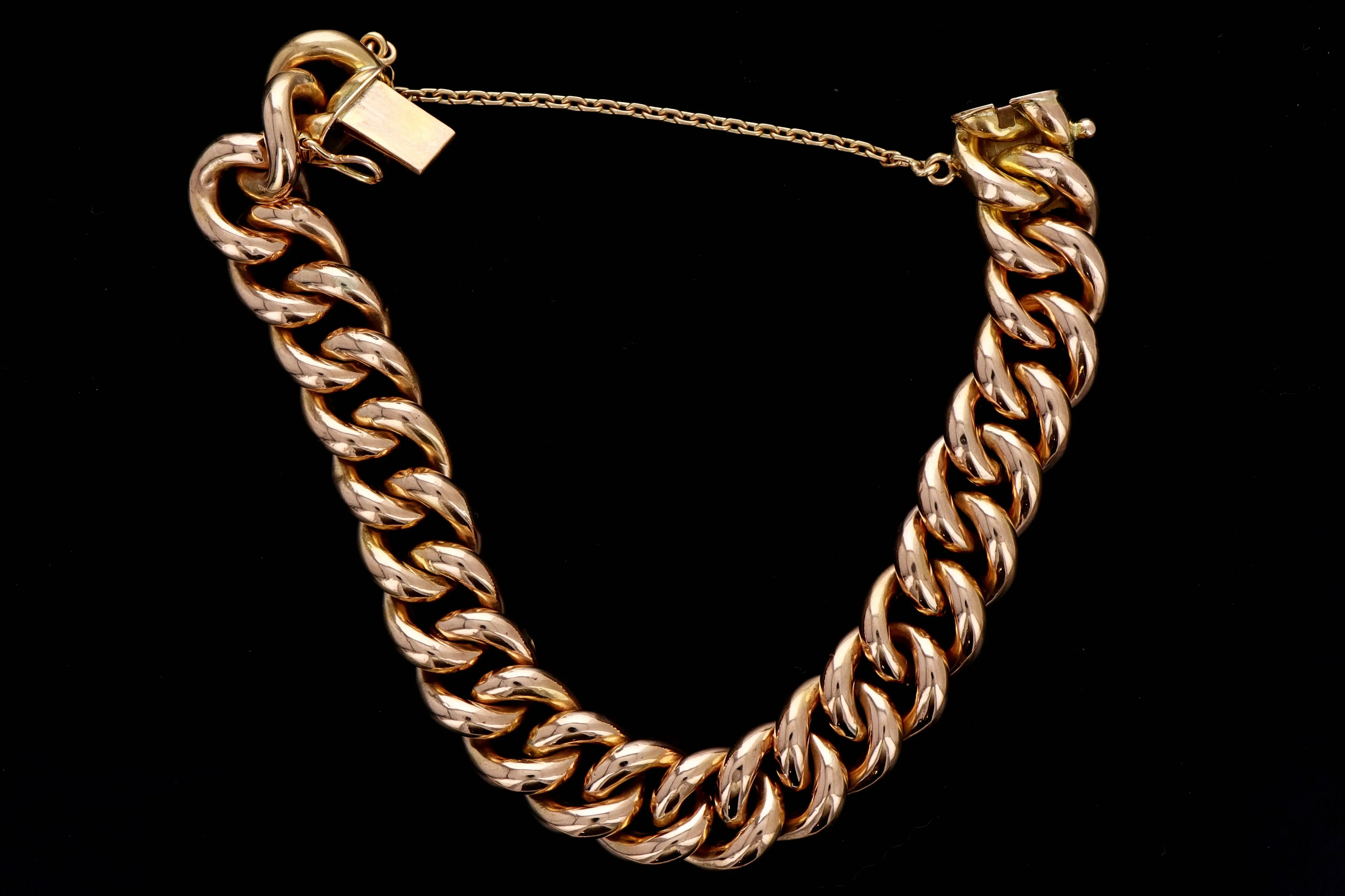 French Victorian 18K Rose Gold Curb Link Bracelet