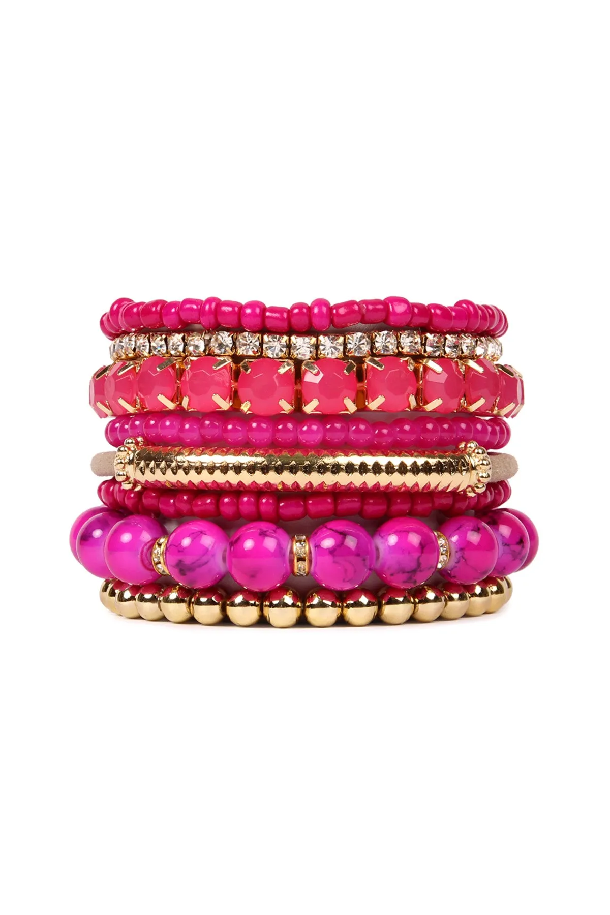 Fuchsia Multicolor Stretch Bracelet - Pack of 6