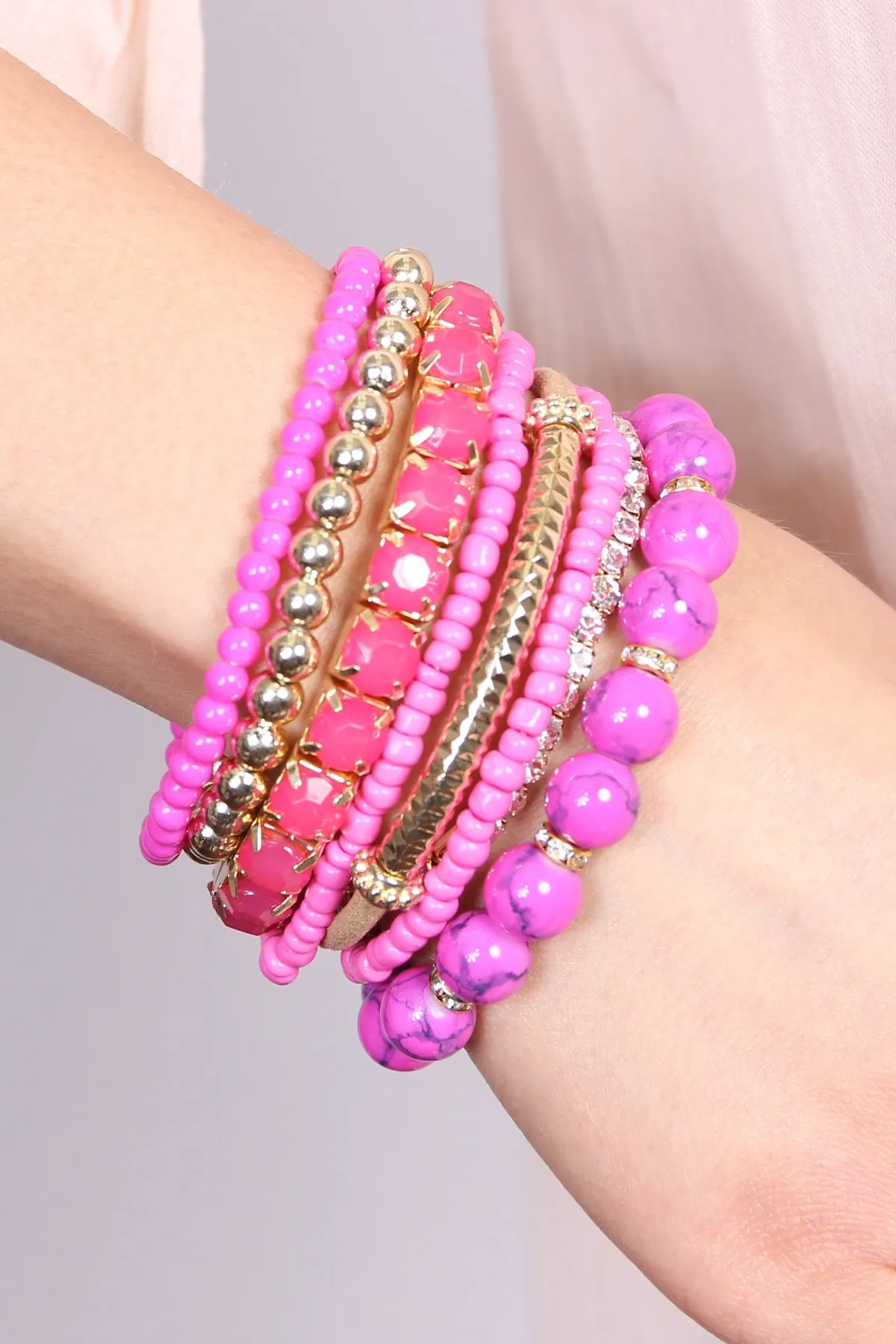 Fuchsia Multicolor Stretch Bracelet - Pack of 6