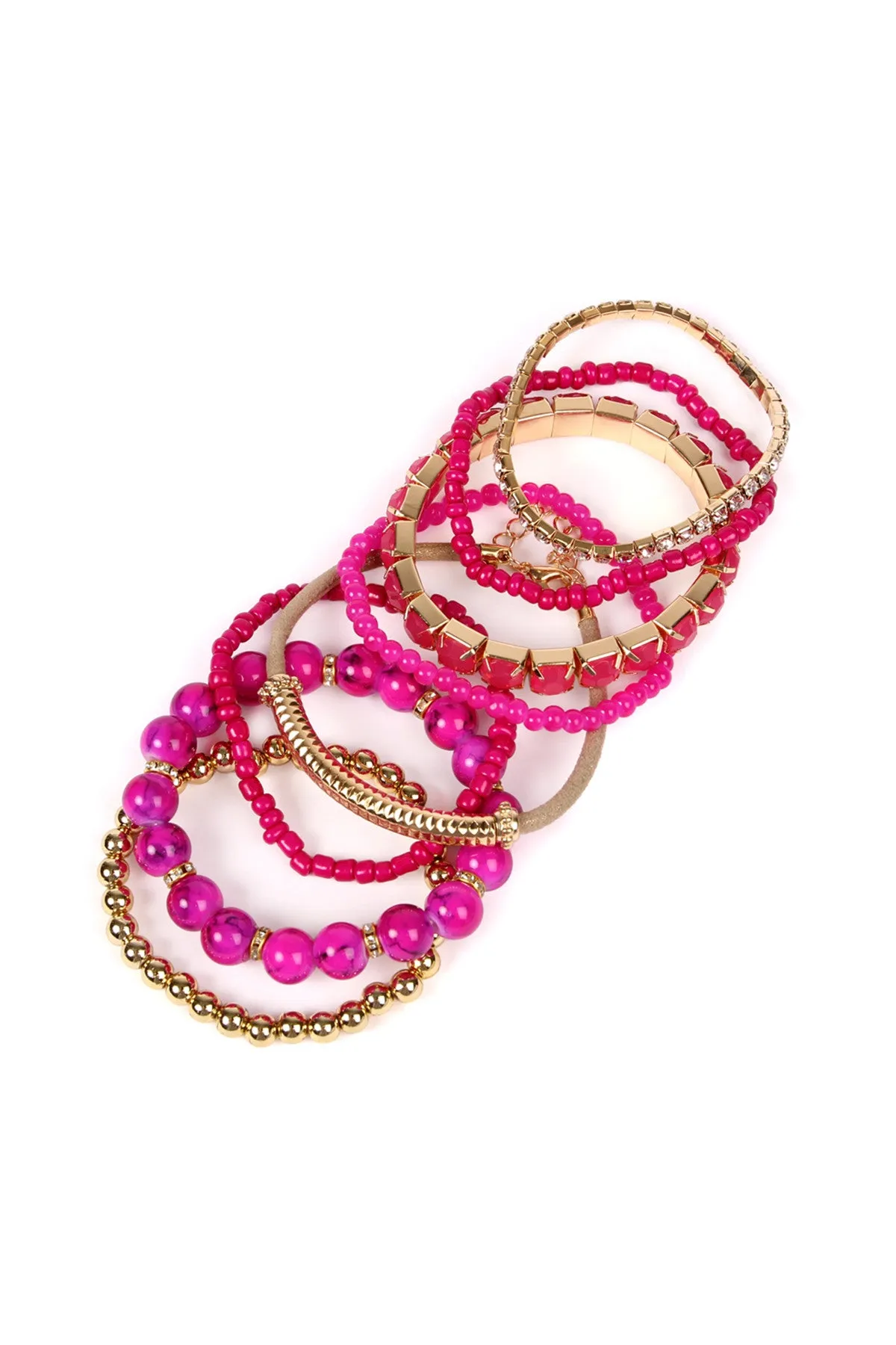 Fuchsia Multicolor Stretch Bracelet - Pack of 6