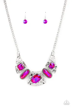 Futuristic Fashionista - Pink and Purple Iridescent Gems Necklace