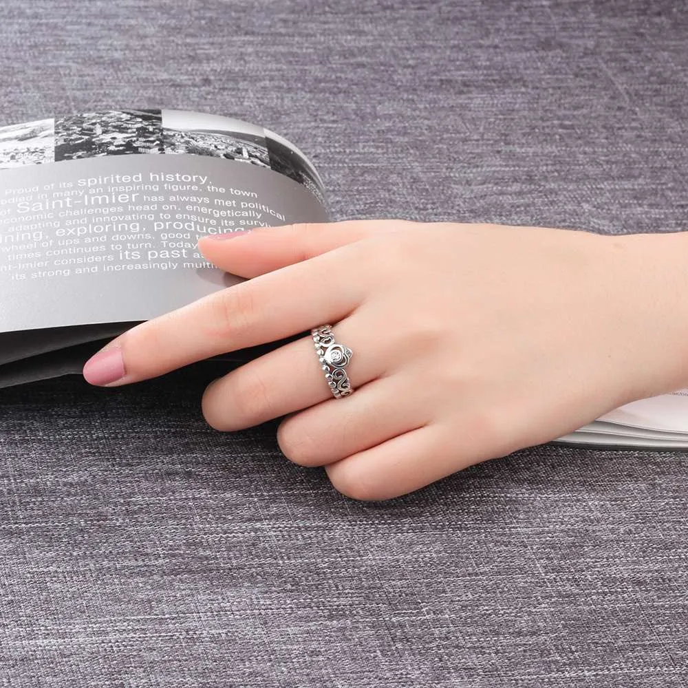 Genuine 925 Sterling Silver Rings for Women – Vintage Crown Finger Ring – Anniversary Jewelry Gifts