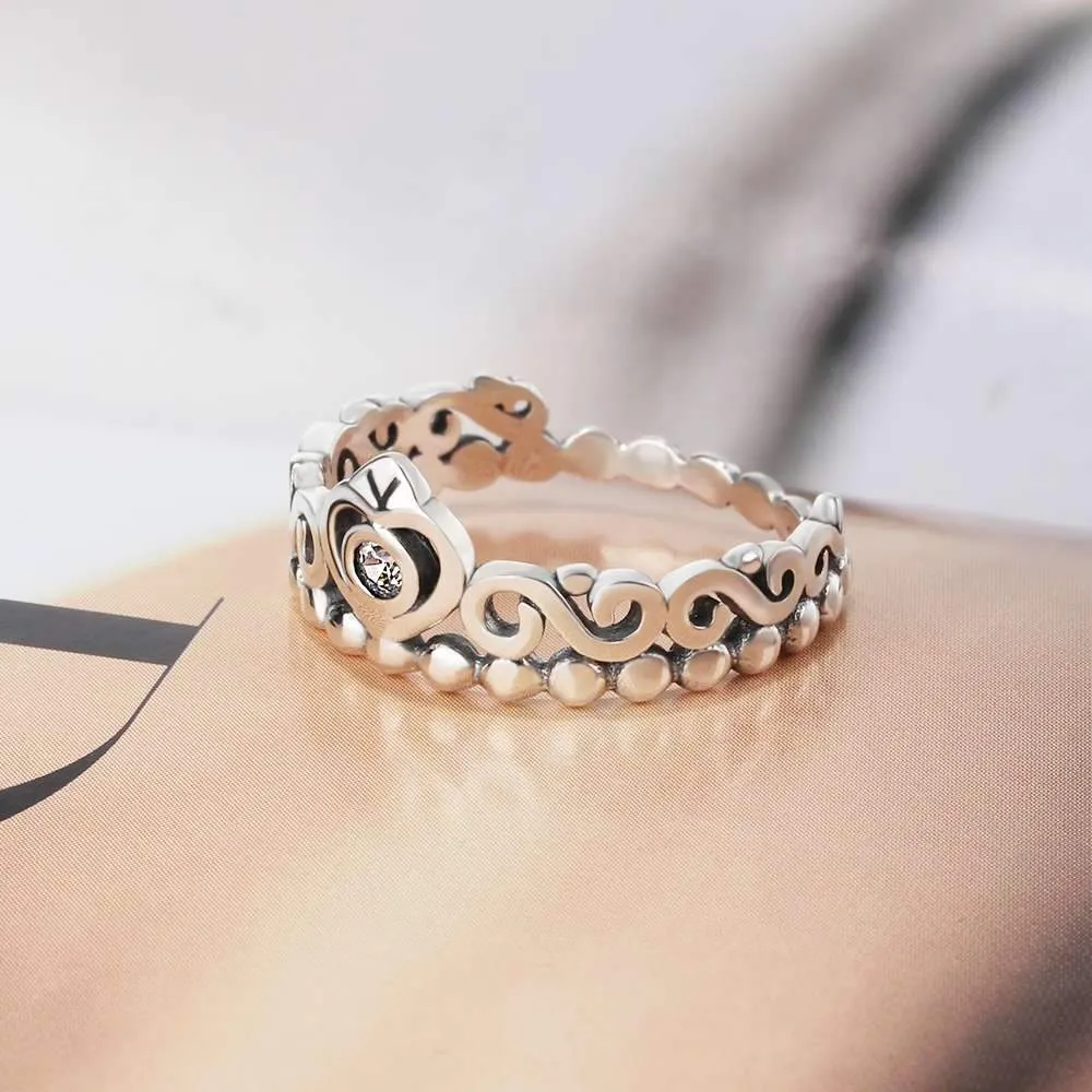 Genuine 925 Sterling Silver Rings for Women – Vintage Crown Finger Ring – Anniversary Jewelry Gifts