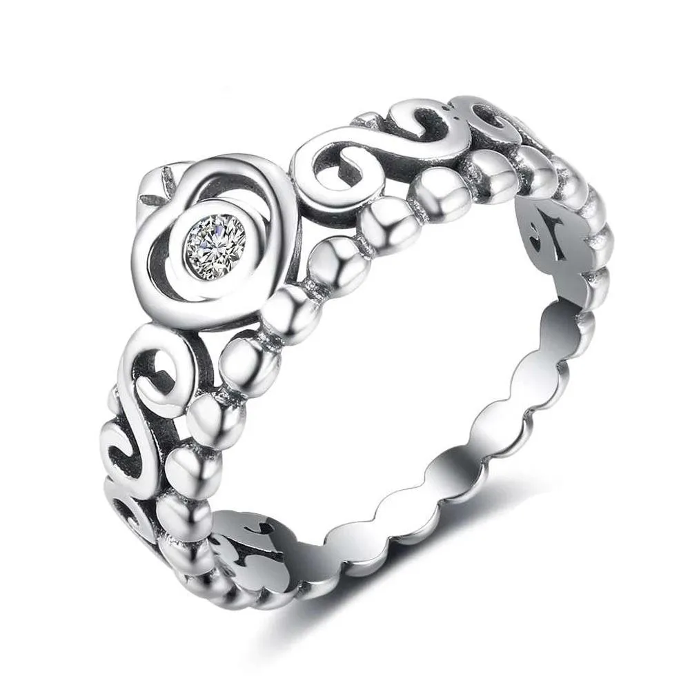 Genuine 925 Sterling Silver Rings for Women – Vintage Crown Finger Ring – Anniversary Jewelry Gifts
