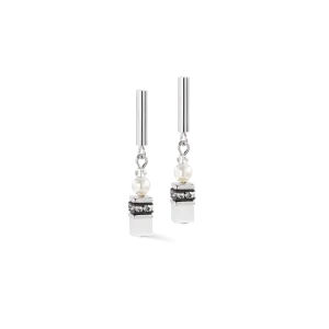 GeoCUBE® Mini Fusion Pearls Earrings silver-white