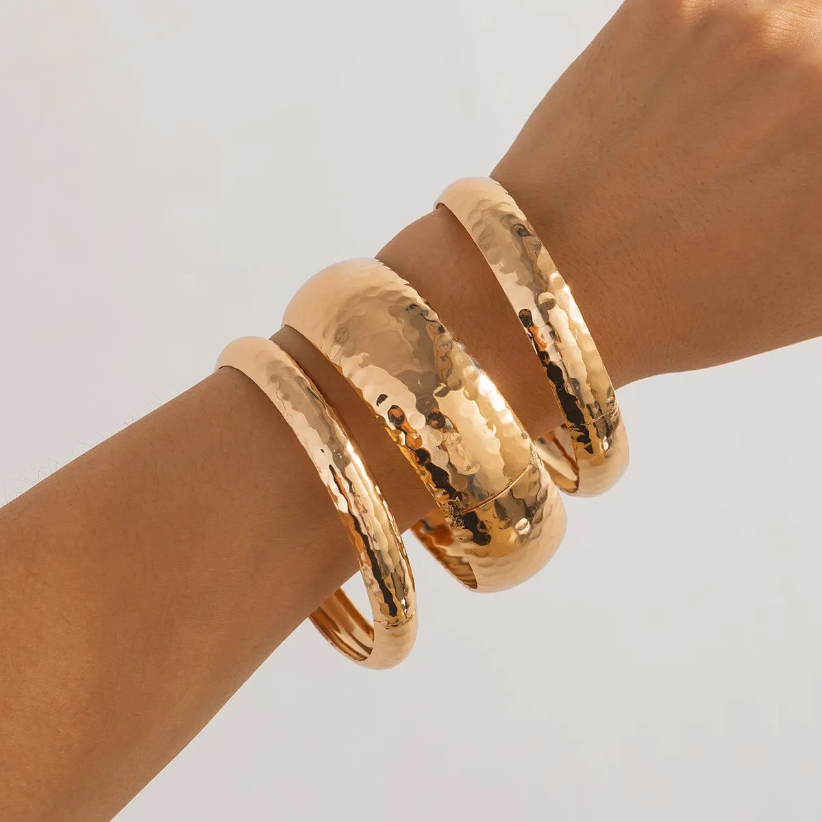 Geometric 3pcs Hammered Wide Cuff Bangle Bracelet Set