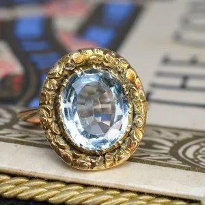 Georgian Aquamarine Gold Halo Ring