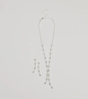 Glam Shine Rhinestone Lariat Necklace Set