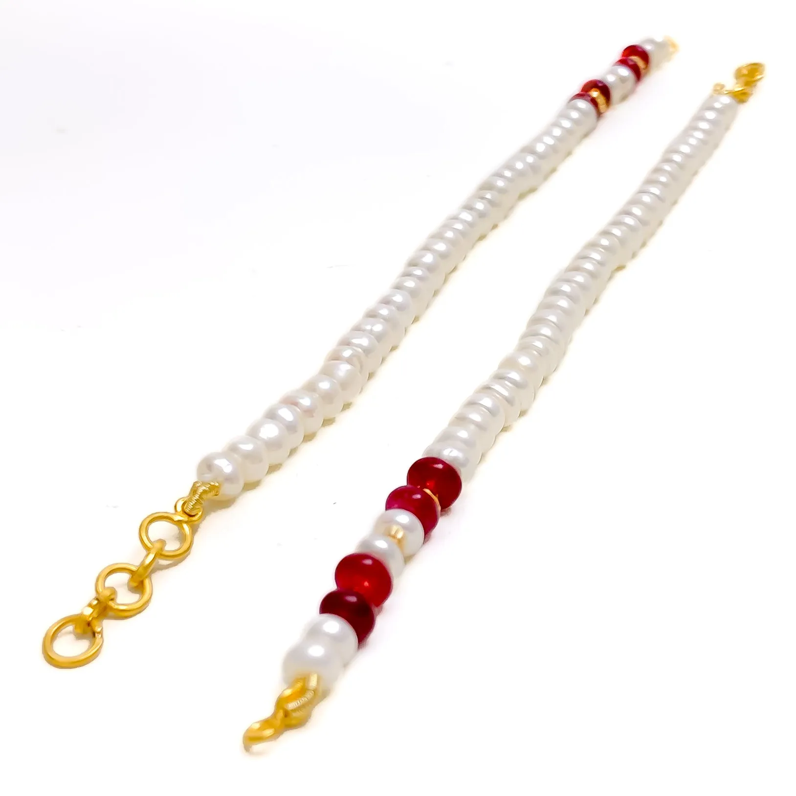 Glimmering Sleek Lined 22k Gold Pearl Earrings Support Chain