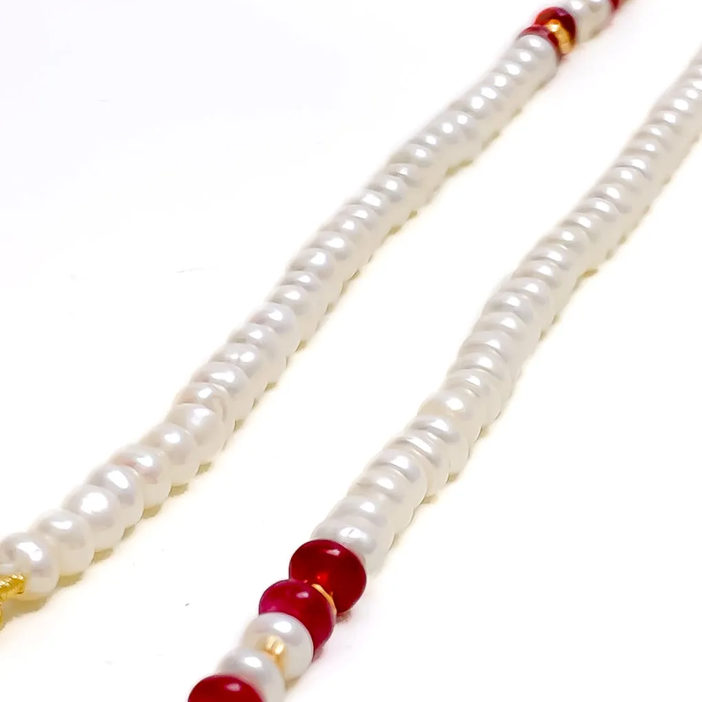 Glimmering Sleek Lined 22k Gold Pearl Earrings Support Chain