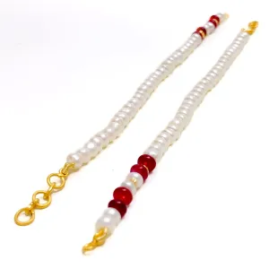Glimmering Sleek Lined 22k Gold Pearl Earrings Support Chain