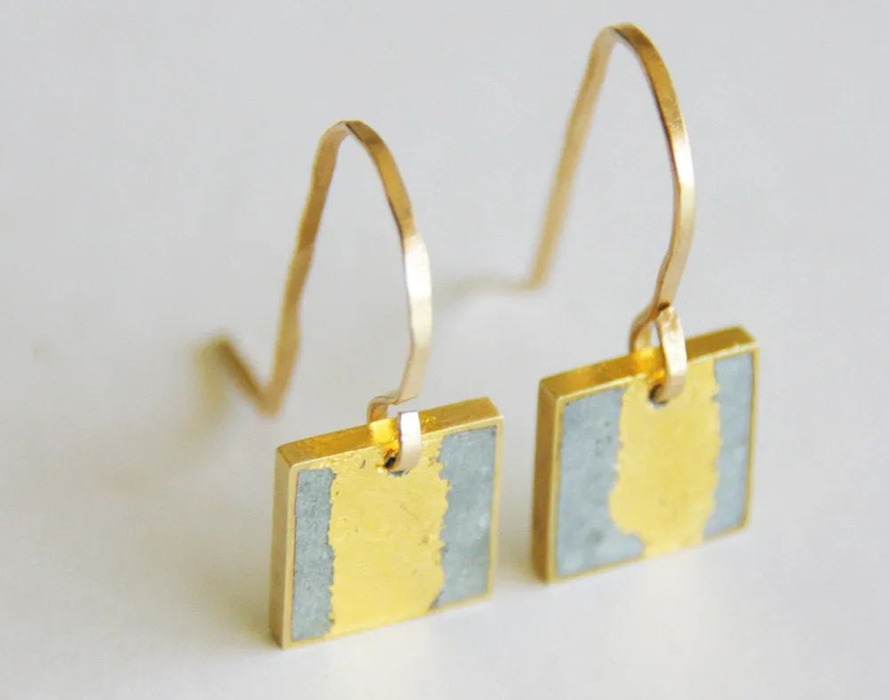 Gold & concrete square gold-leaf dangle earrings