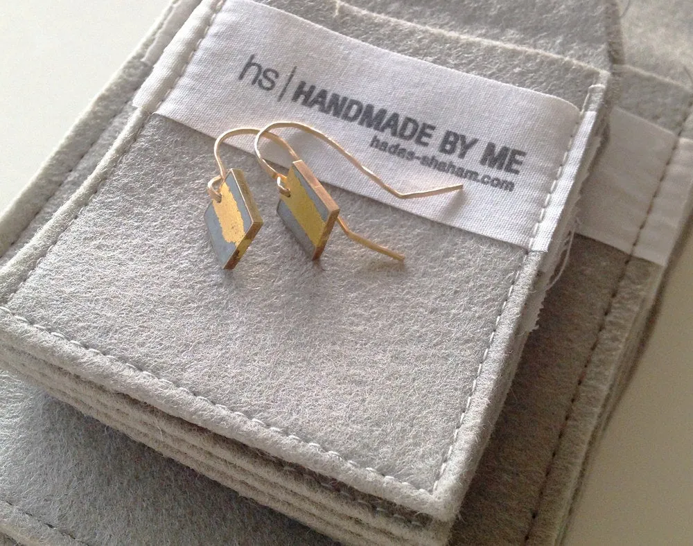 Gold & concrete square gold-leaf dangle earrings