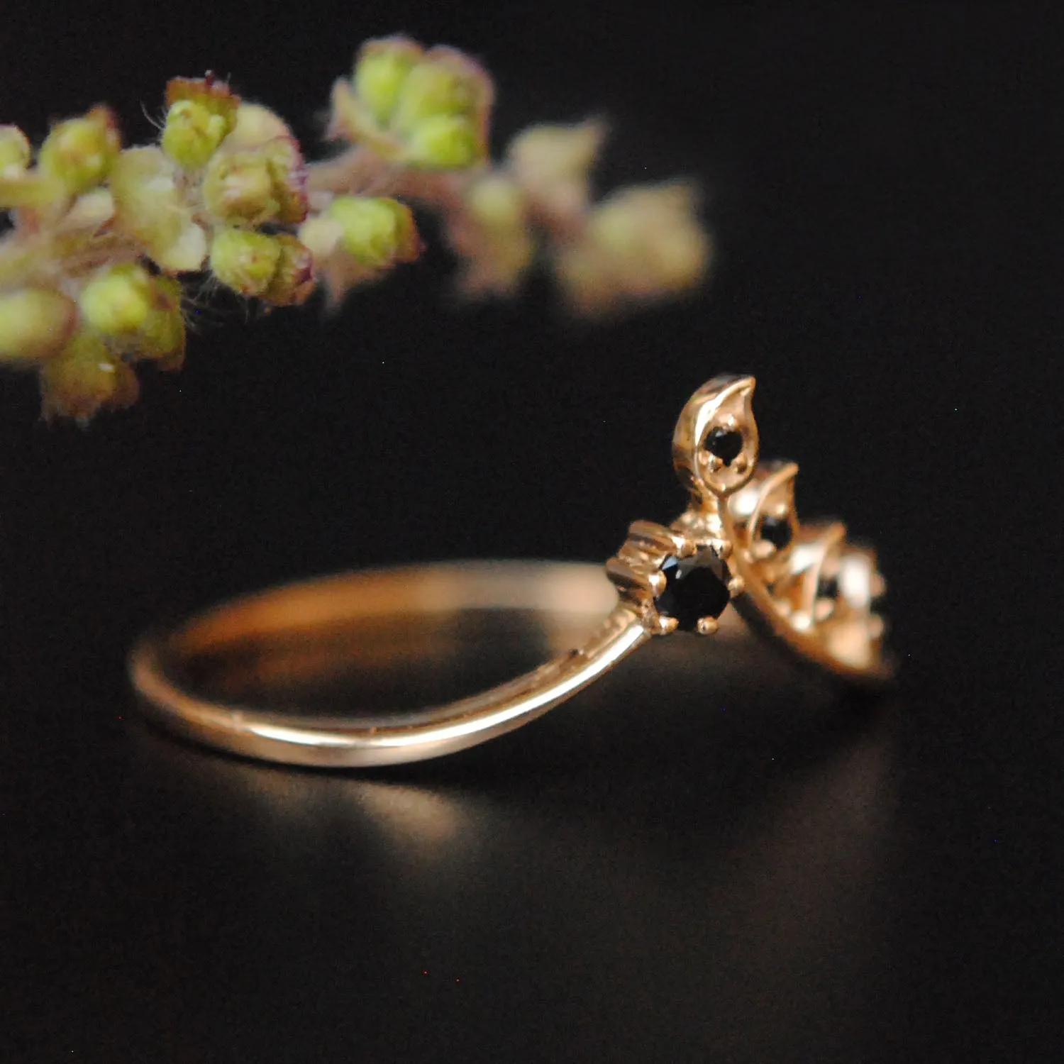 Gold and Black Diamond Leaf Chevron Stack Ring