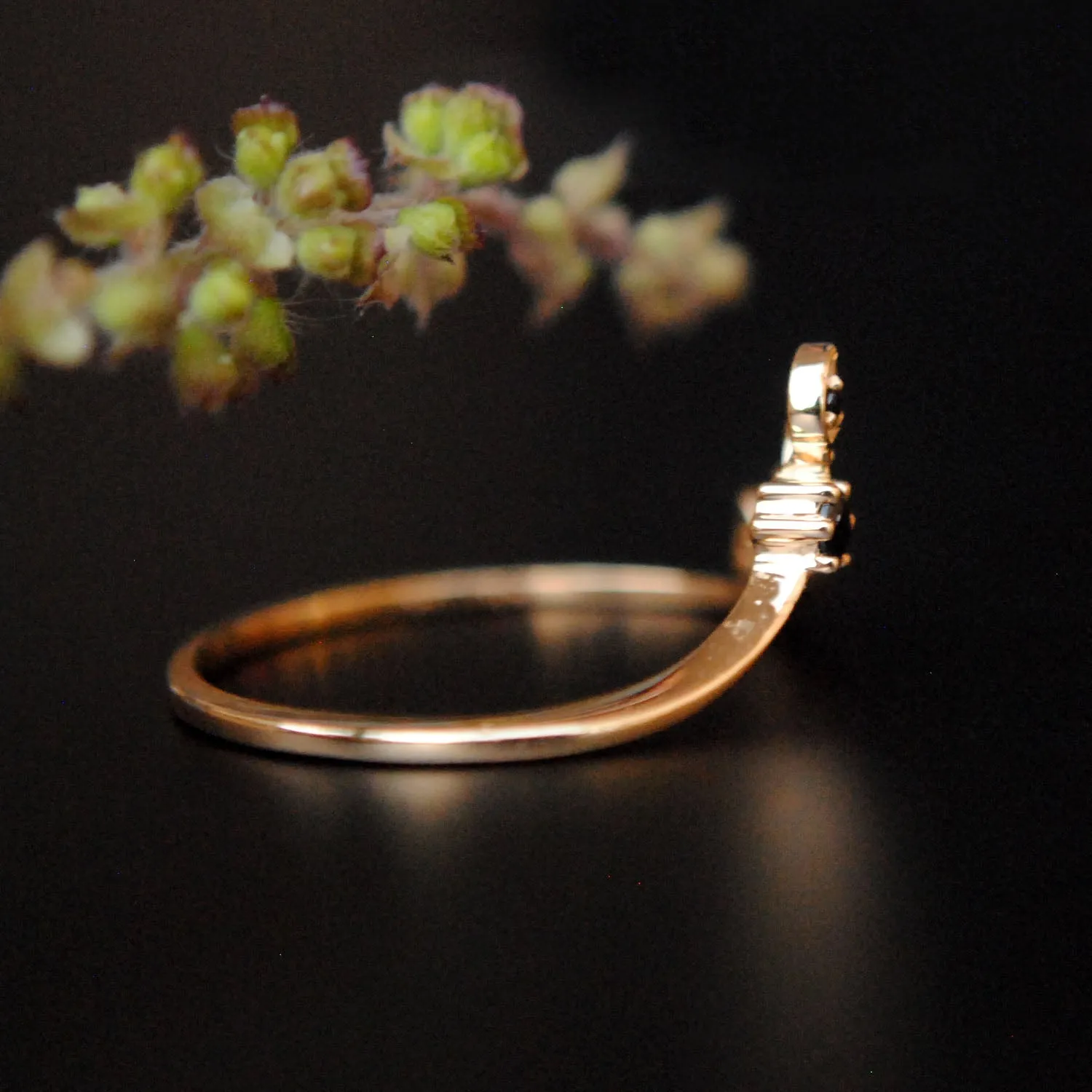 Gold and Black Diamond Leaf Chevron Stack Ring