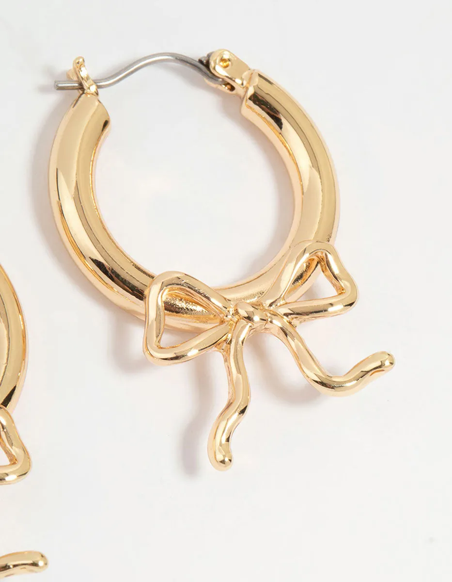 Gold Cutesy Bow Hoop Earrings