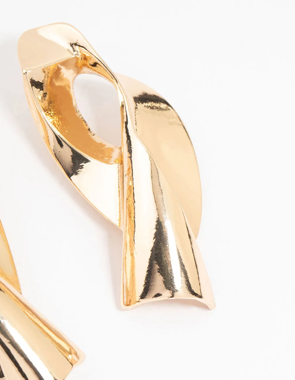 Gold Futuristic Twist Drop Earrings