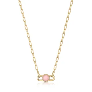Gold Orb Rose Quartz Link Necklace