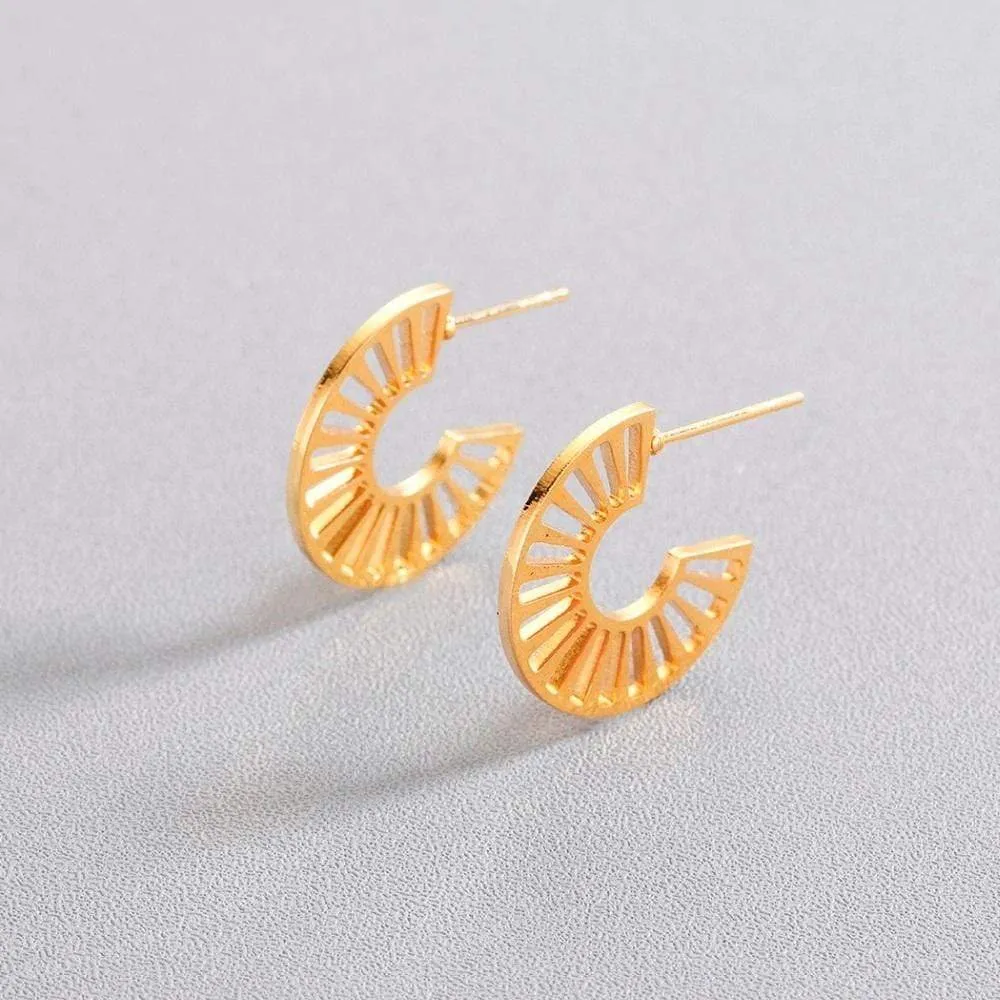 Gold Plated Cut Out Half Hoop Earrings