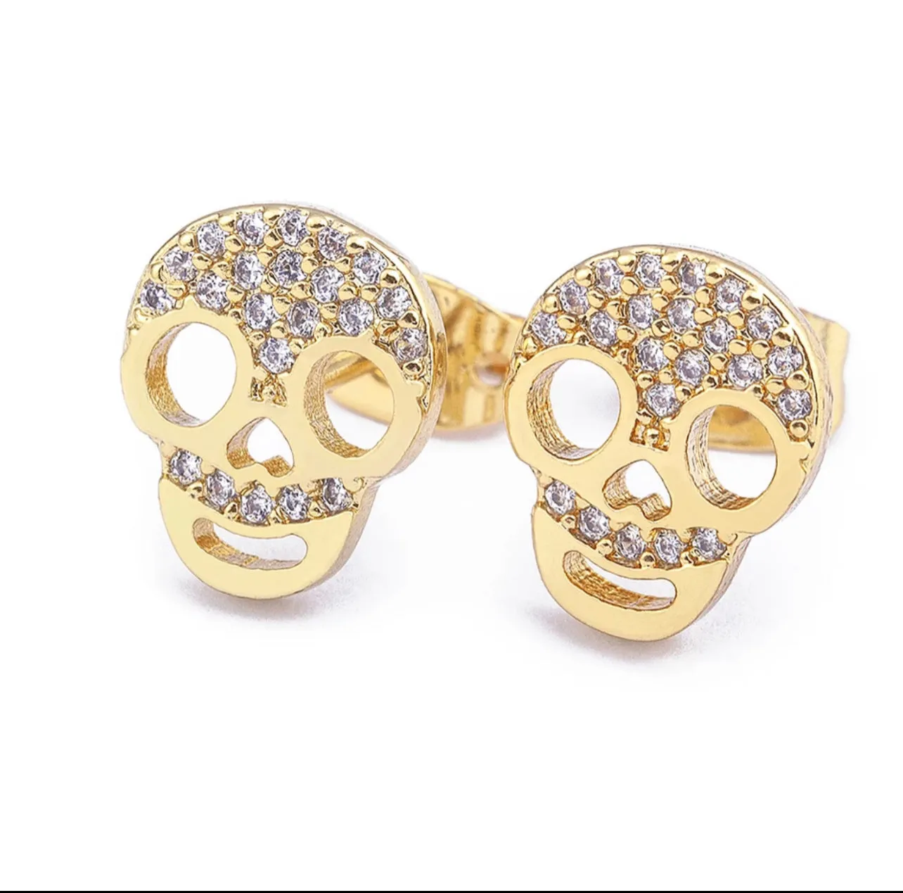 Gold Plated Skull Pave CZ Stud Earrings 210-01 | Erika Williner Designs