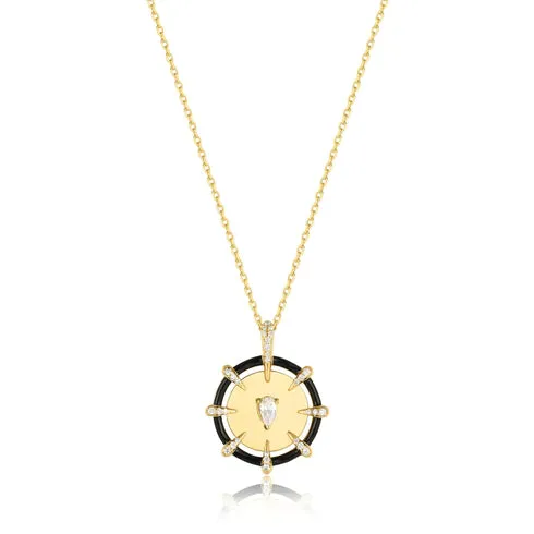 Gold Sparkle Polished Punk Point Medallion Necklace