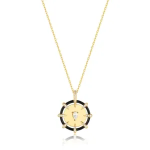 Gold Sparkle Polished Punk Point Medallion Necklace