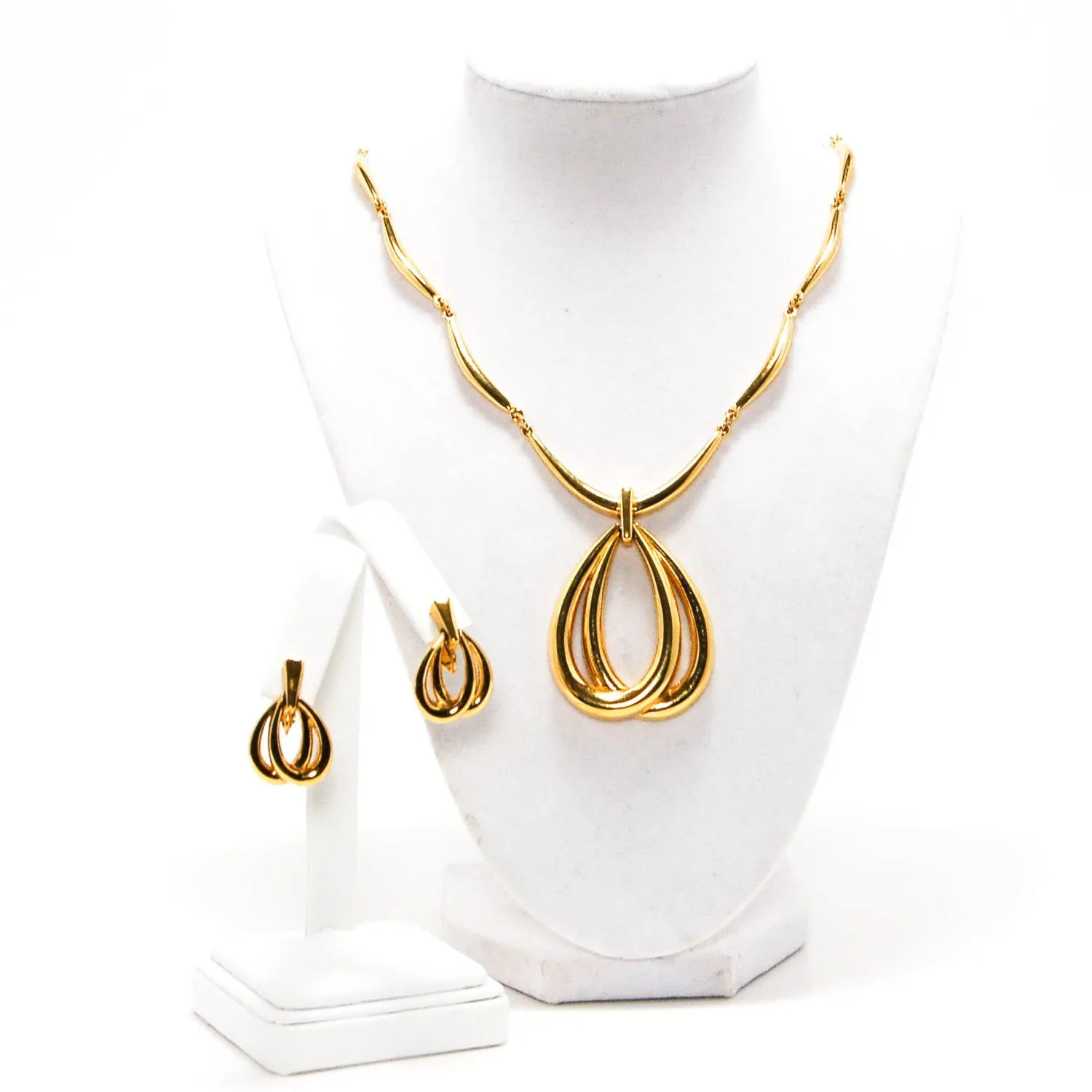 Gold Statement Necklace and Earrings by Crown Trifari