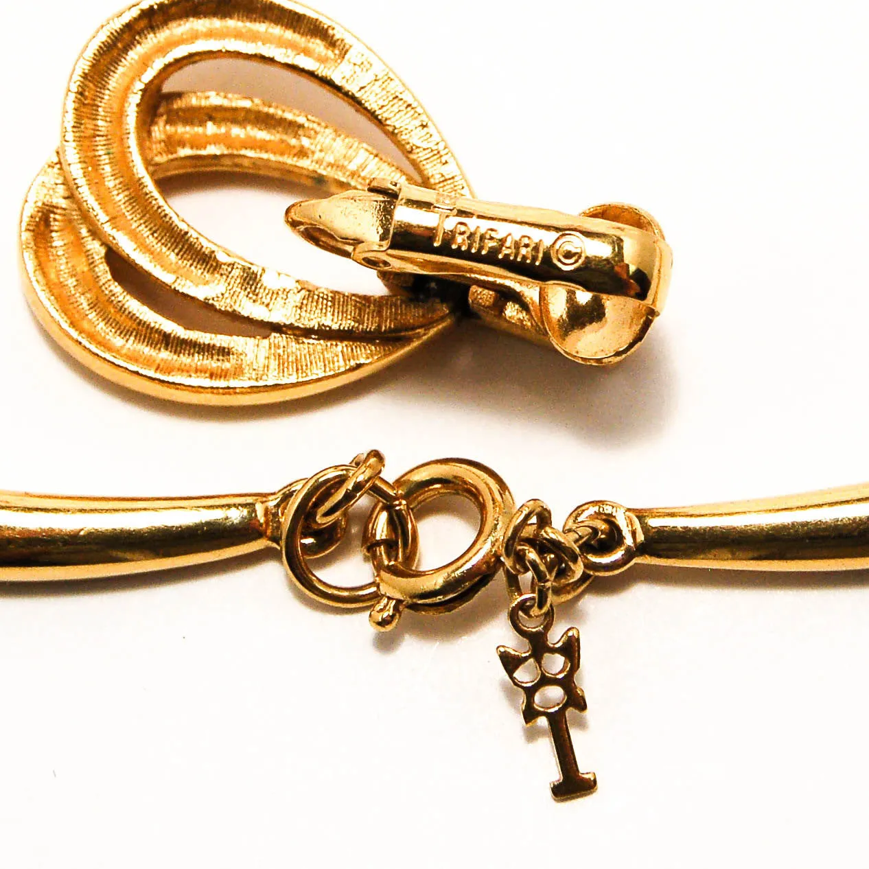 Gold Statement Necklace and Earrings by Crown Trifari