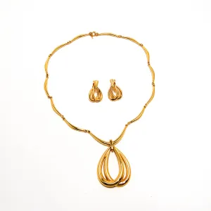 Gold Statement Necklace and Earrings by Crown Trifari