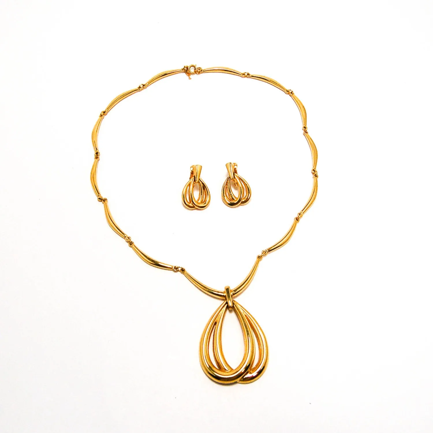Gold Statement Necklace and Earrings by Crown Trifari