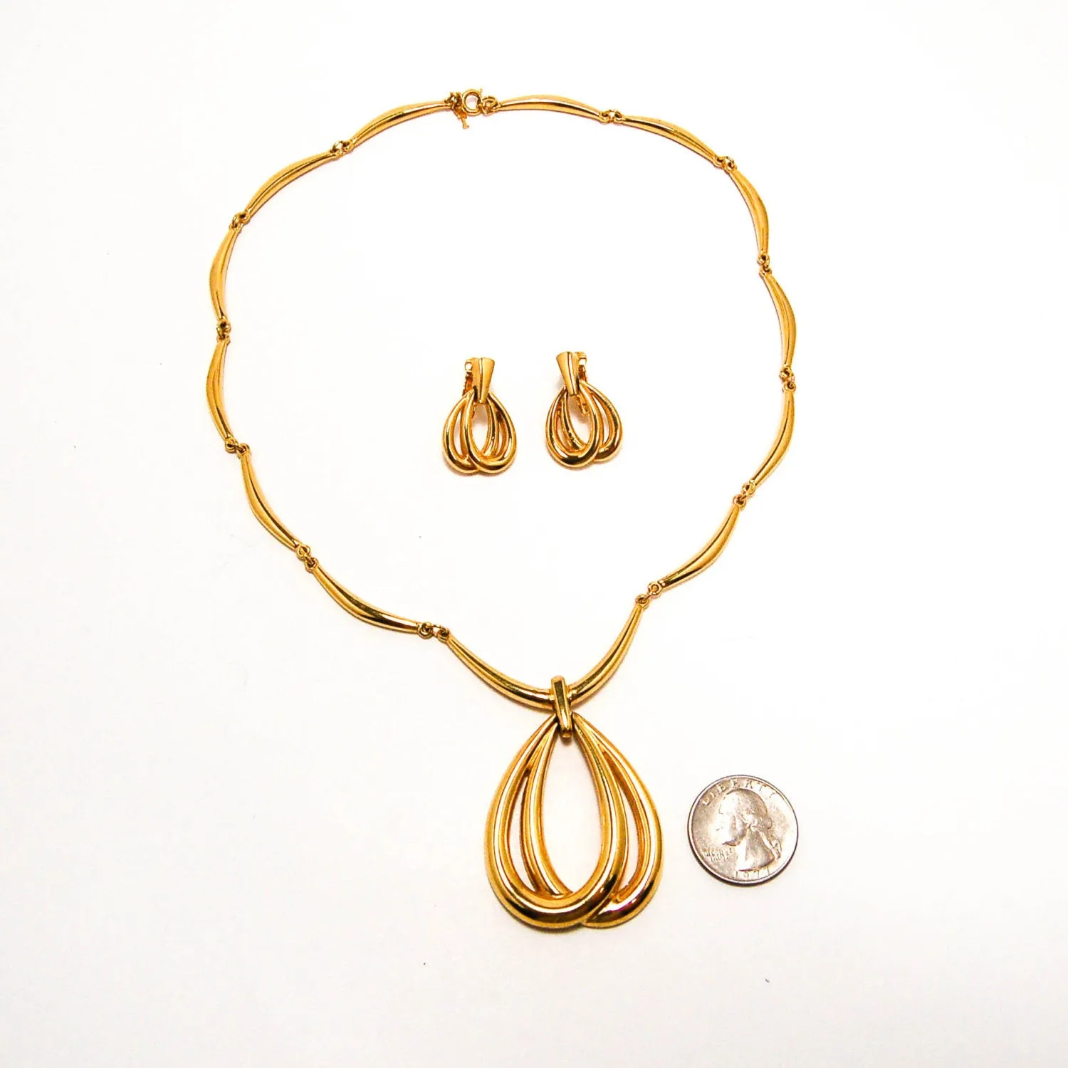 Gold Statement Necklace and Earrings by Crown Trifari