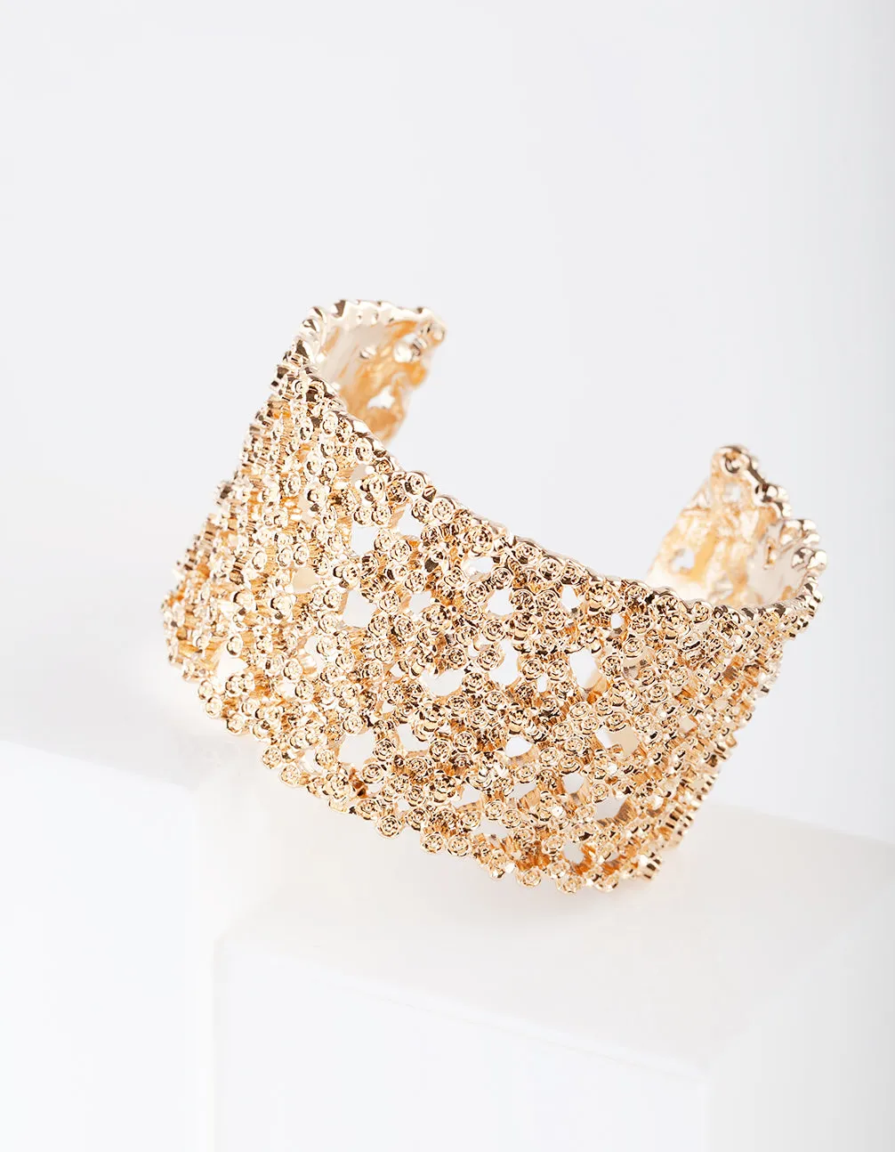 Gold Textured Wide Arm Cuff