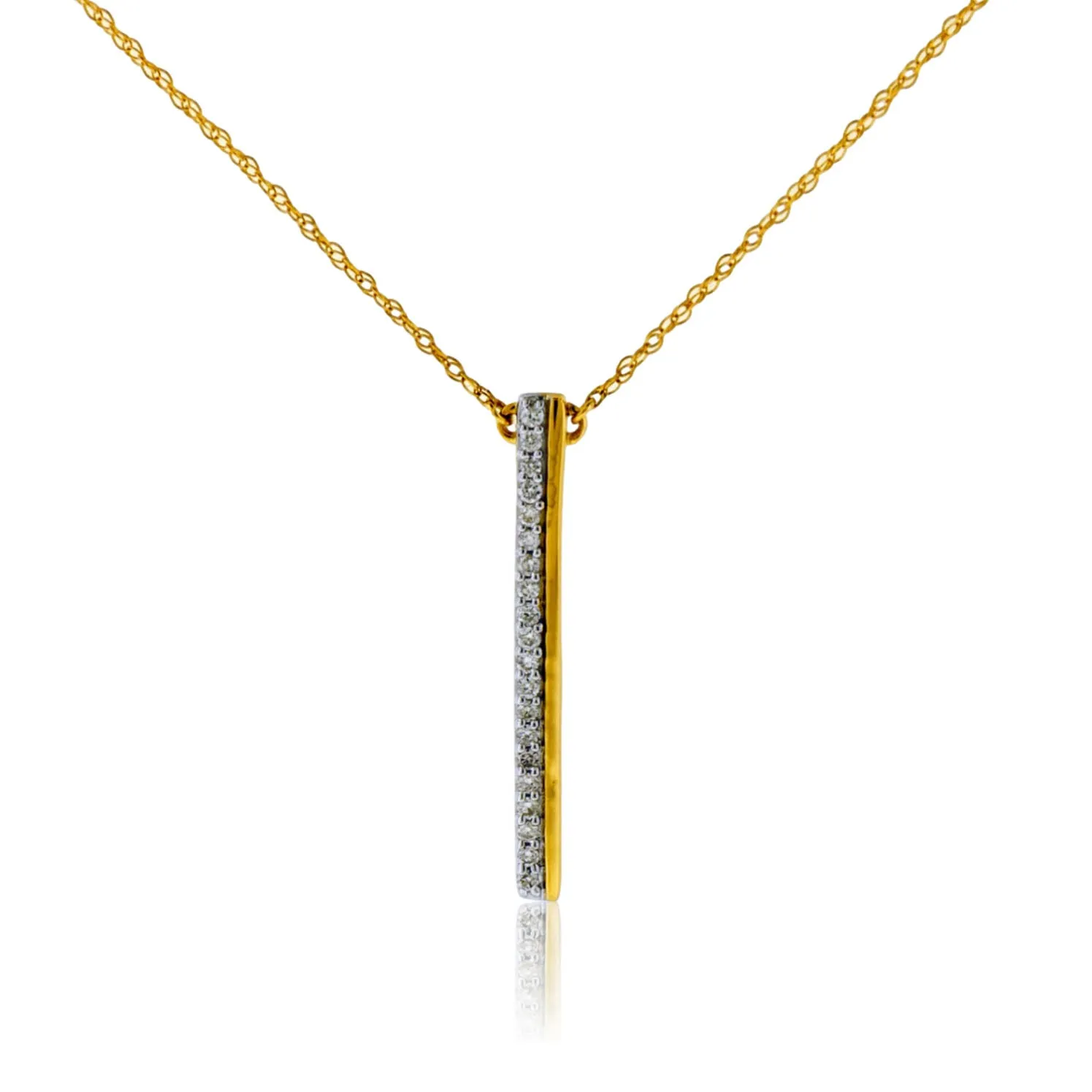 Gold Vertical Diamond Bar Pendant w/Chain