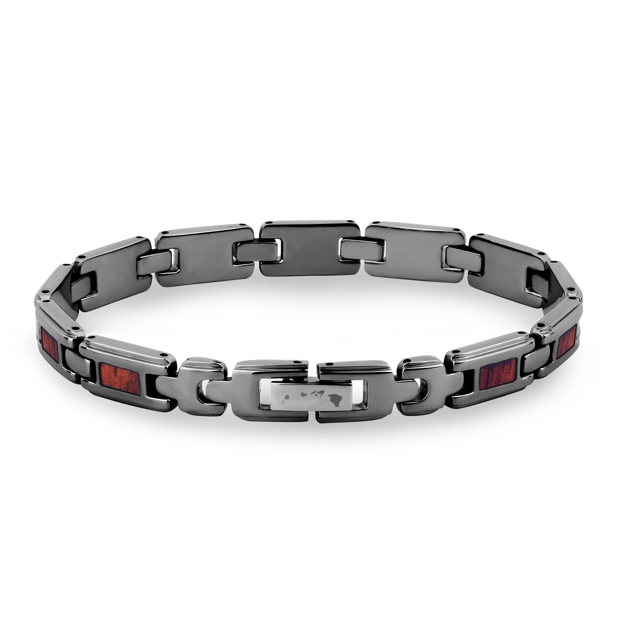 Hawaiian Koa Wood Ladies Link Bracelet - Gunmetal