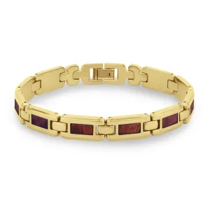 Hawaiian Koa Wood Ladies Link Bracelet - Yellow Gold