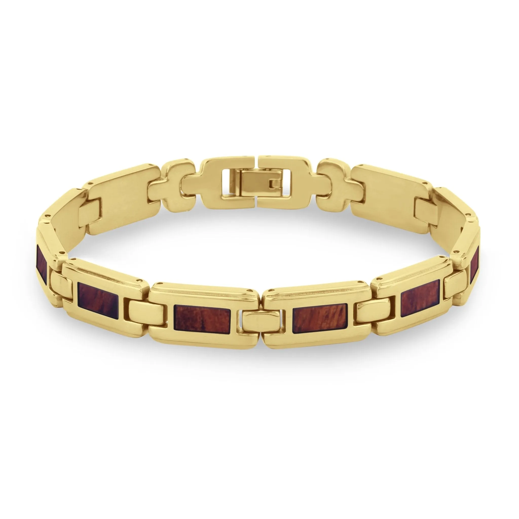 Hawaiian Koa Wood Ladies Link Bracelet - Yellow Gold