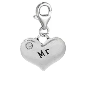 Heart Dangle 2 Sided Clear Rhinestones Pendant w/ Clear Crystal Dangle Charm Pendant w/ Lobster Clasp (Mr)