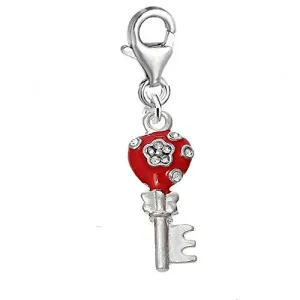 Heart Key Clip on  Pendant for European Charm Jewelry w/ Lobster Clasp