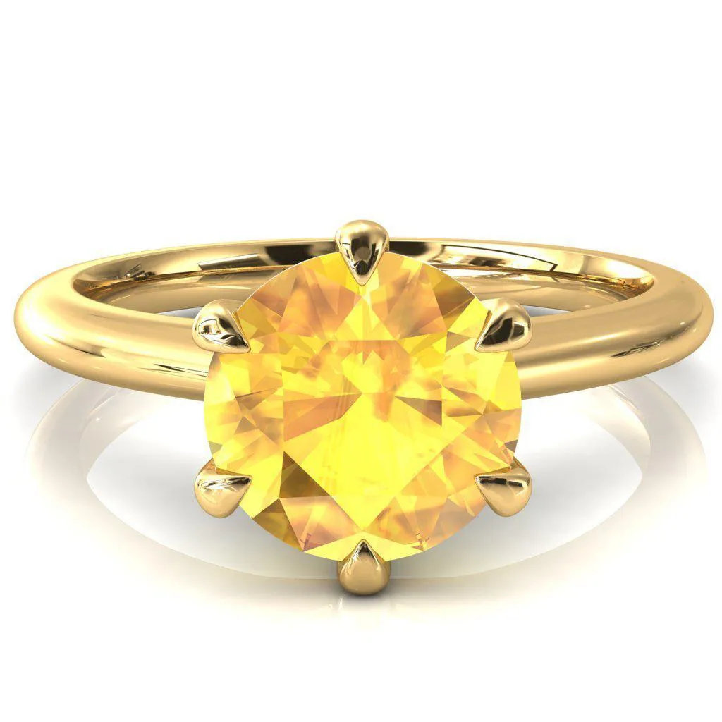 Hennie Round Yellow Sapphire 6 Claw Prong High Shoulder Solitaire Ring